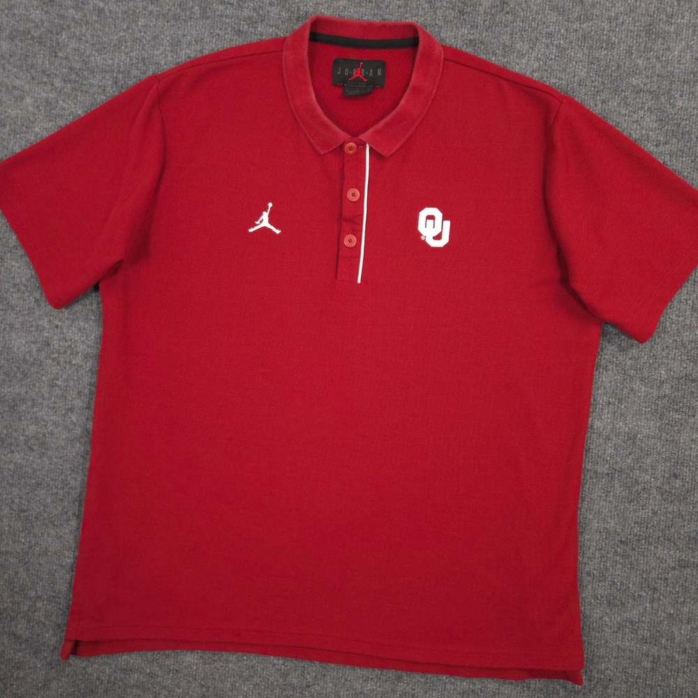 Jordan University of Oklahoma Sooners Polo Shirt Mens L Red Jumpman Collegiate